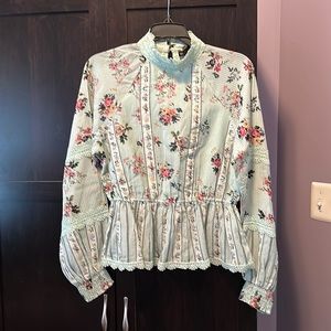 Anthropologie Floral Blouse - Mint and Pink
